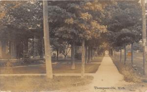 Thompsonville Michigan~Residential Street Scene~Rows of Trees~c1910 RPPC