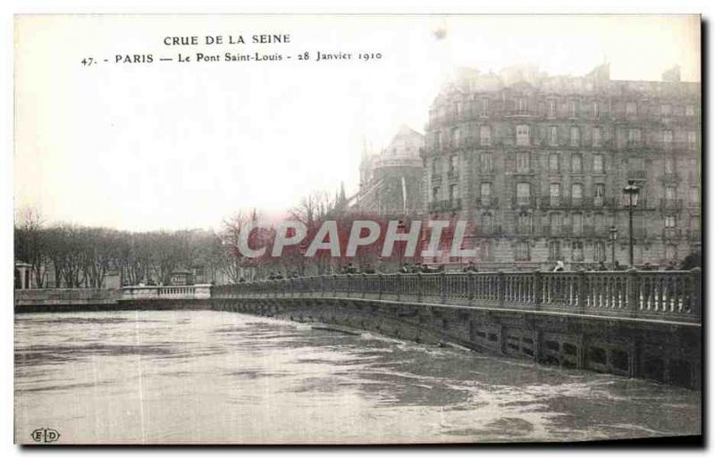 Old Postcard Crue Of the Seine Paris Le Pont Saint-Louis