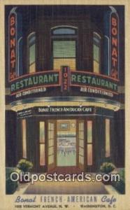 Bonat French American Café, Washington DC. USA Hotel Postcard Motel Post Car...