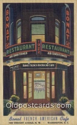 Bonat French American Café, Washington DC. USA Hotel Postcard Motel Post Car...