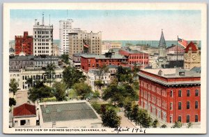 Vtg Savannah Georgia GA Birdseye View of Business Section 1920s Old Postcard