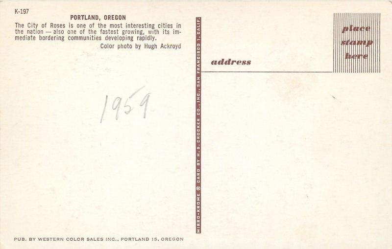 Portland OR~Aerial View of Downtown~Steamship on River~1960s Postcard