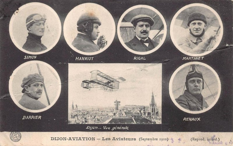 SIMON RIGAL HANRIOT RENAUX AVIATORS AIRPLANE DIJON FRANCE AVIATION POSTCARD 1910