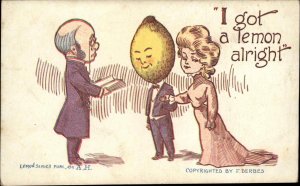 Metamorphic Fantasy Lemon Headed Groom Wedding c1910 Vintage Postcard