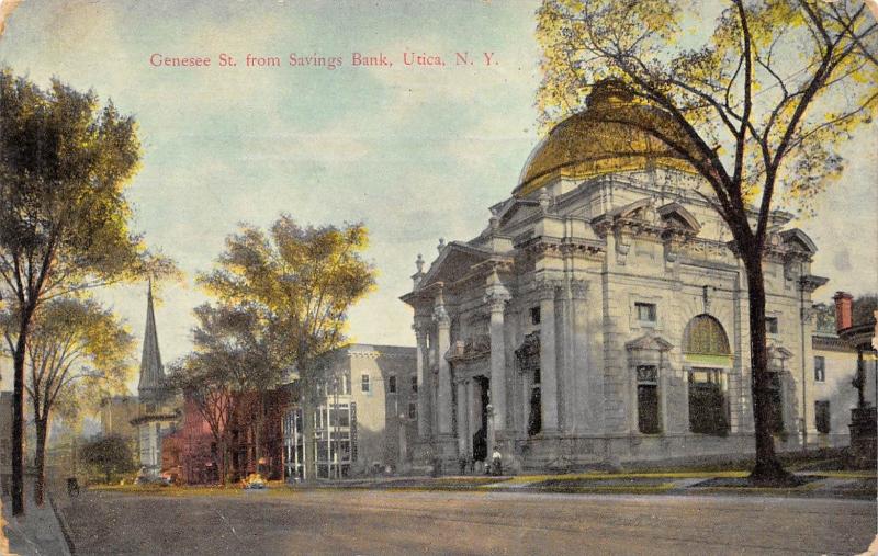 Utica New York c1910 Postcard Genesee Street from Savings Bank