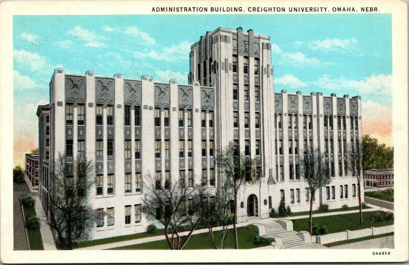 Vtg 1930 Administration Building Creighton University Omaha Nebraska NE Postcard