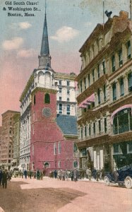 Boston MA-Massachusetts, Old South Church And Washington Street Vintage Postcard