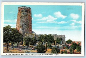 Grand Canyon Arizona AZ Postcard The Indian Watchtower Scenic View 1935 Antique