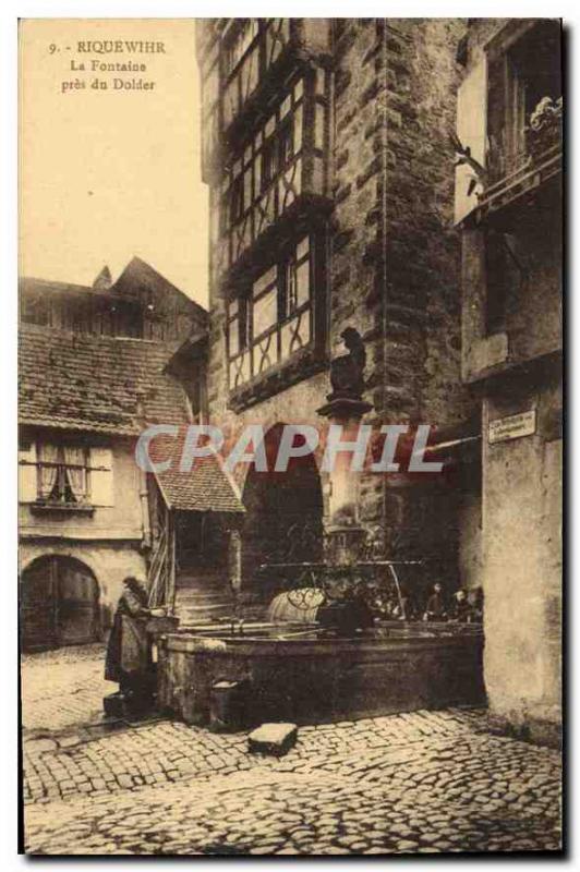 Old Postcard Riquewihr The Dolder near Fountain