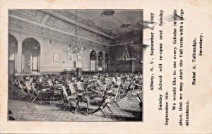 ALBANY NY~SUNDAY SCHOOL WILL RE-OPEN-MABEL TALLMADGE SECRETARY POSTCARD 1907
