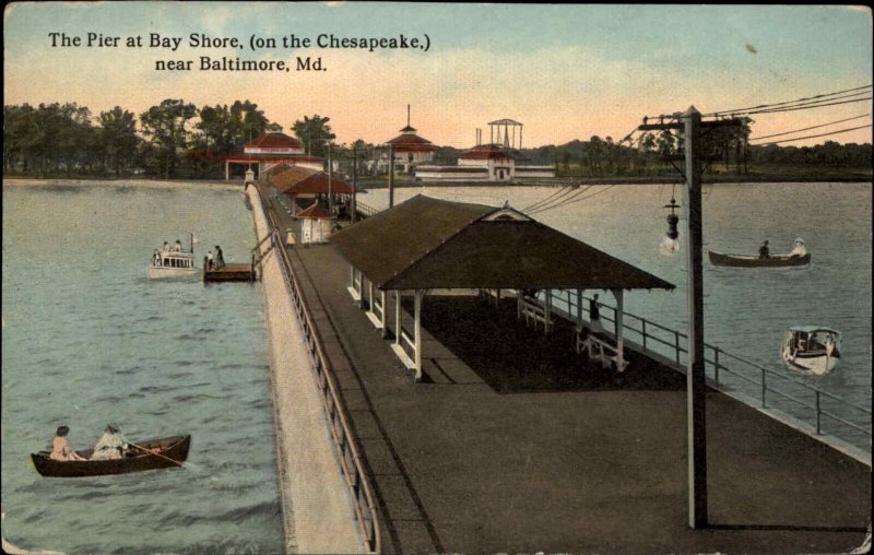 Pier at Bay Shore Near Baltimore MD c1910 Postcard