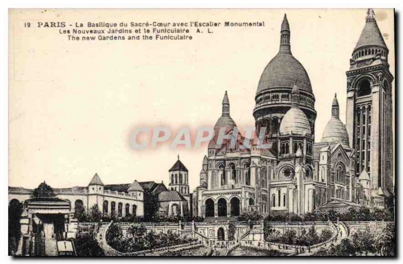 Postcard Old Paris Sacre Coeur Basilica of the Monumental Staircase with new ...