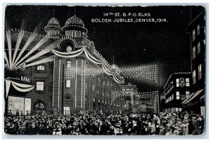 c1910's 14th Street BPO Elks Golden Jubilee Lights Denver Colorado CO Postcard