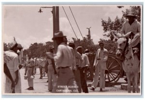 c1940's Street Scene Horse Cart View Cartagena Columbia RPPC Photo Postcard 