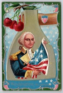 Patriotic George Washington American Flag Silvertone Ax Postcard I30