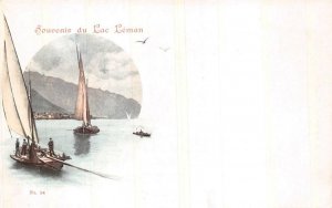 SOUVENIR DU LAC LEMAN SWITZERLAND SHIPS POSTCARD (c. 1900)