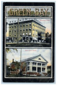 1907 Green Bay Beaumont Hotel & Elks Club House Buildings Wisconsin WI Postcard