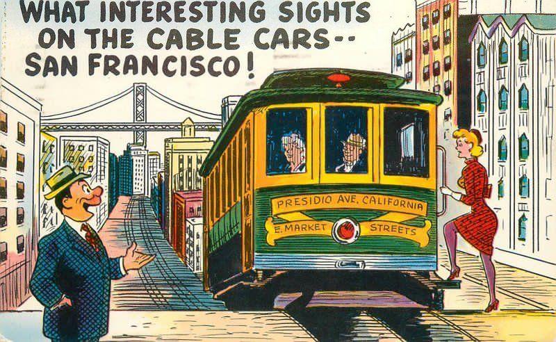 Cable Cars San Francisco California 1961 Postcard Smith News Plastichrome 11861