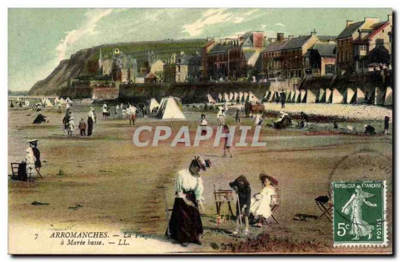 Old Postcard Arromanches The Beach A Maree Basse