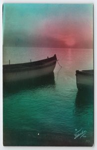 RPPC Beautiful Ocean And Boats Tinted Fotocelere Torino Real Photo Postcard M28