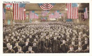 Closing of Evening Service at the YMCA, Soldiers Flags Vintage Postcard F18