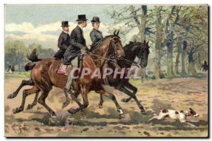 Old Postcard Dog Riding Equestrian Horse Riders