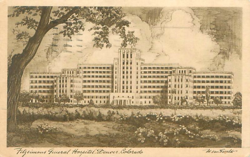 Denver Colorado Fitzsimons General Hospital 1944 Sepia White Border Postcard