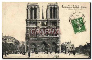 Old Postcard From Paris Notre Dame Cathedral and Place Du Parvis