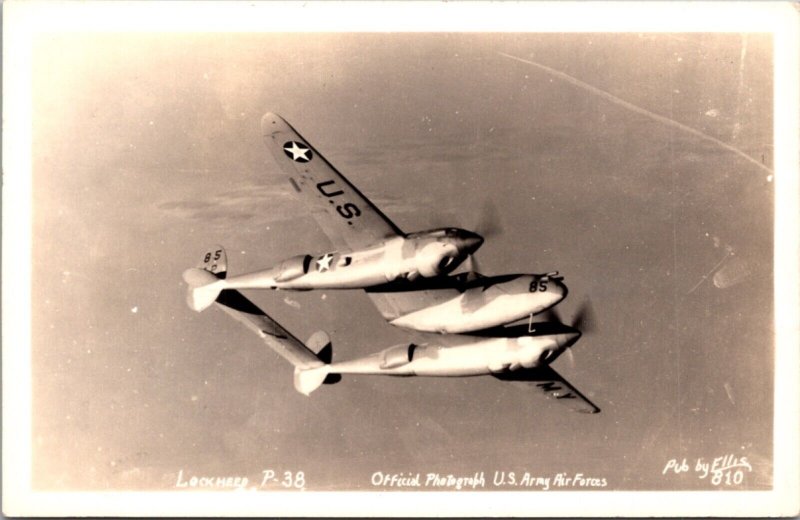 Ellis Real Photo Postcard Lockheed P-38 U.S. Army Air Forces