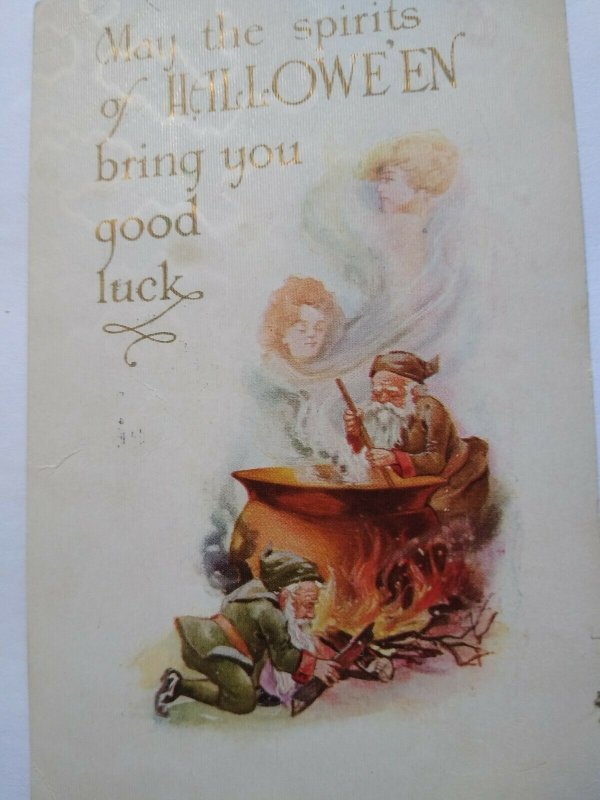 Fantasy Halloween Postcard Gnomes Ghost Spirits Arise Gibson 1913 Brooklyn NY