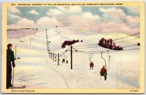 VINTAGE POSTCARD RIDING THE SKI TRAMWAY UP DOLLAR MOUNTAIN SUN VALLEY IDAHO