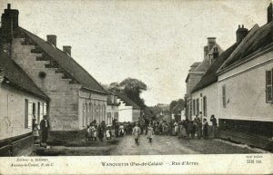 france, WANQUETIN, Rue d'Arras, Street Scene with People (1915) Postcard