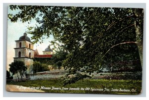 Vintage 1910's Postcard Mission Towers Sycamore Tree Santa Barbara California