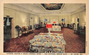 G82/ St Louis Missouri Postcard Linen Interior Feutz Funeral Home Lounge