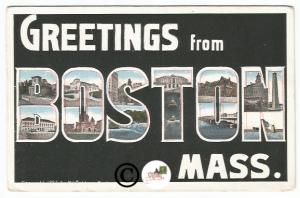 Vintage Big Letter Postcard Greetings From Boston Mass. Photo M Abrama 1920's