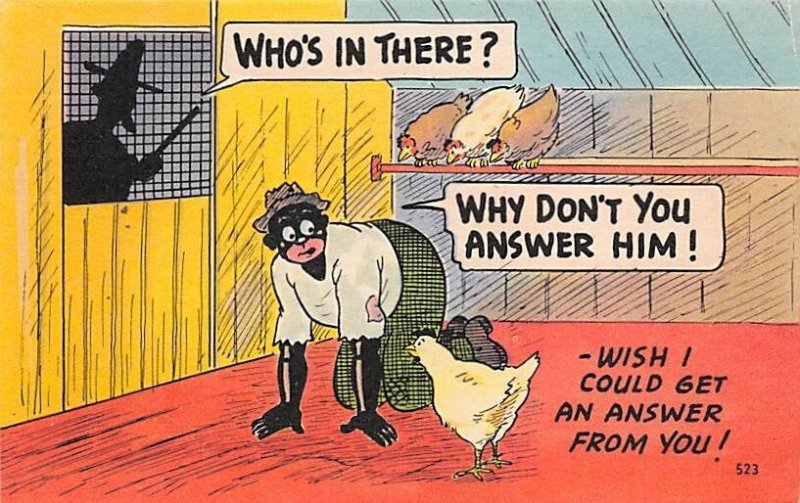 Who's in There Man in Chicken Coop Cartoon Blacks Unused 