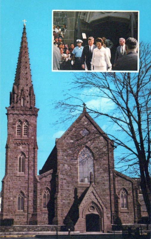 VINTAGE POSTCARD ST. MARY'S CHURCH NEWPORT RHODE ISLAND WEDDING JOHN F. KENNEDY