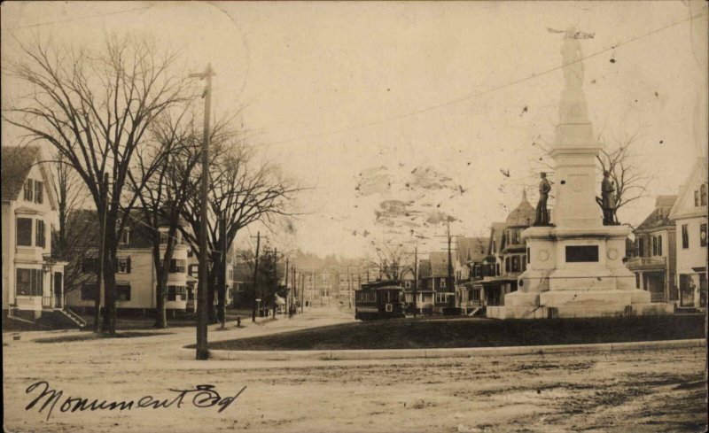 Saugus MA Cancel Monument Square & Trolley c1910 Real Photo Postcard