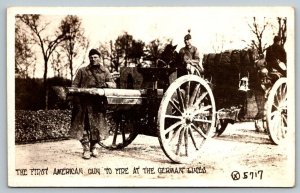 RPPC US Army  The First Gun To Fire at German Lines   Postcard