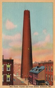 Vintage Postcard Shot Tower Monument Fayette & Front Streets Baltimore Maryland