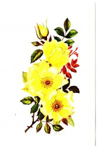 Sprig of Yellow Roses Flowers, Signed. Bovey 1974