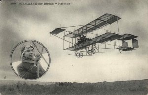 Pioneer Aviation Pilot Weymann sur Biplan Farman Biplane Airplane Vintage PC