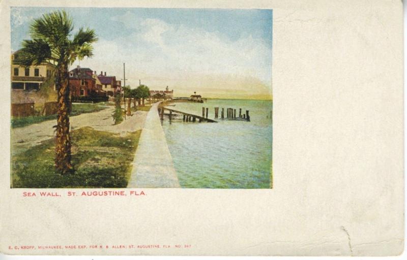 St. Augustine Florida FL ~ Sea Wall Vintage Postcard