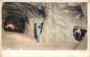 Vintage 1900s postcard Switzerland cave tunnel train station Jungfraubahn