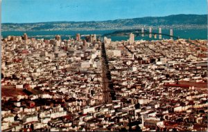 Vtg Panorama San Francisco CA City View Oakland Bay Bridge Market St. Postcard