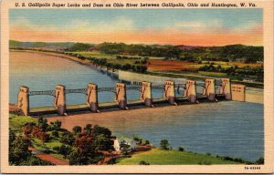 Postcard WV Huntington U.S. Gallipolis Super Locks and Dam  on Ohio River