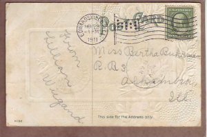Thanksgiving postcard 1911 flag cancel postmark