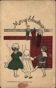 Christmas Children Fireplace Stockings Grace Harlow c1907 Vintage Postcard