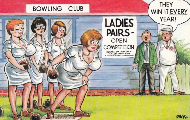 Ladies Bowls Bowling Club Pavillion 1970s Comic Humour Postcard