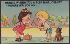 Here's Wishing You...,Boy,Girl Comic Postcard